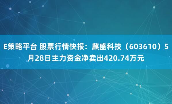 E策略平台 股票行情快报：麒盛科技（603610）5月28日主力资金净卖出420.74万元
